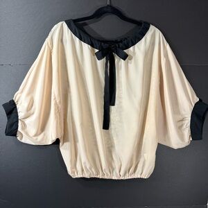 Rosa Lulu cream Lace Back Blouson Tie Neck Blouse